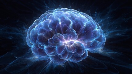 Obraz premium Abstract Blue Brain Glowing Energy Neural Network Digital Art Background Intricate Design Futuristic Technology Science Medical Concept Illustration Creative Visualization Mystical