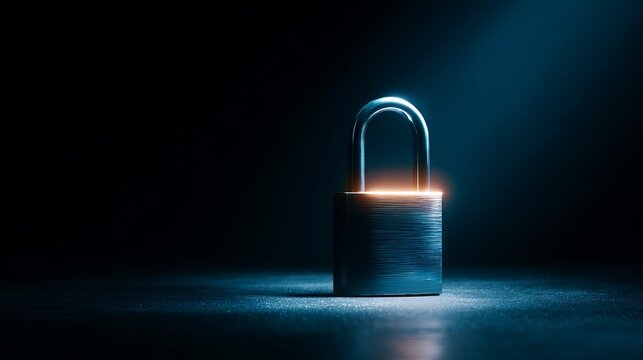 Secure Padlock Metal Security Protection Dark Background Strong Steel Lock Privacy Digital Safety Confidential Data Protection System Cybersecurity Internet Network Technology     