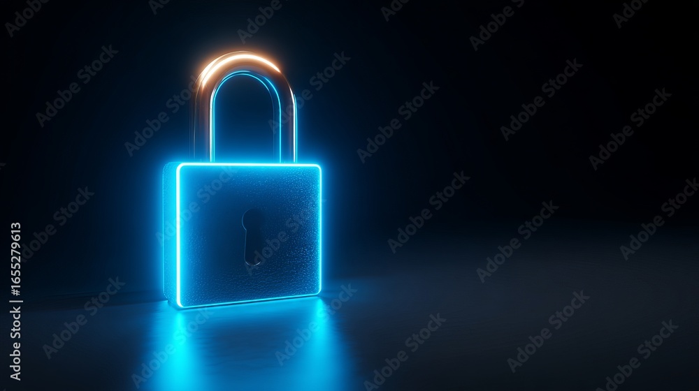 Aufkleber cybersecurity digital padlock neon blue glowing modern technology protection secure safeguard privac