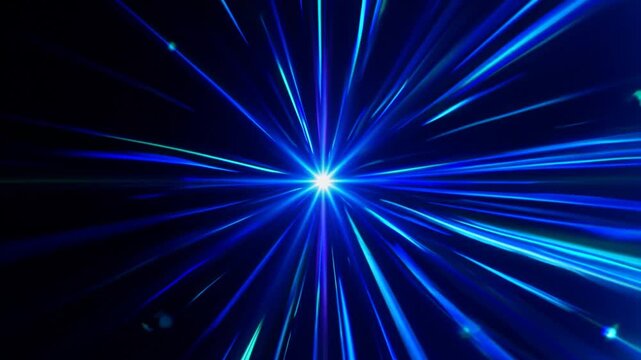 Luminous rays radiating from bright epicenter, generating starry glow pattern spreading across deep black canvas with gradual intensity diminishing