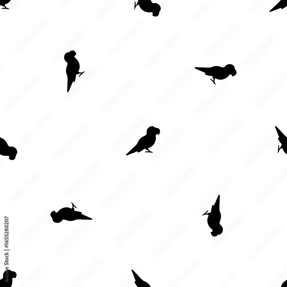 Poster seamless pattern of repeated black parrot symbols. elements are evenly spaced and some are rotated. 