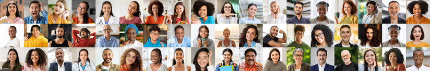 A vibrant collage showcases a diverse group of people smiling and enjoying life together.