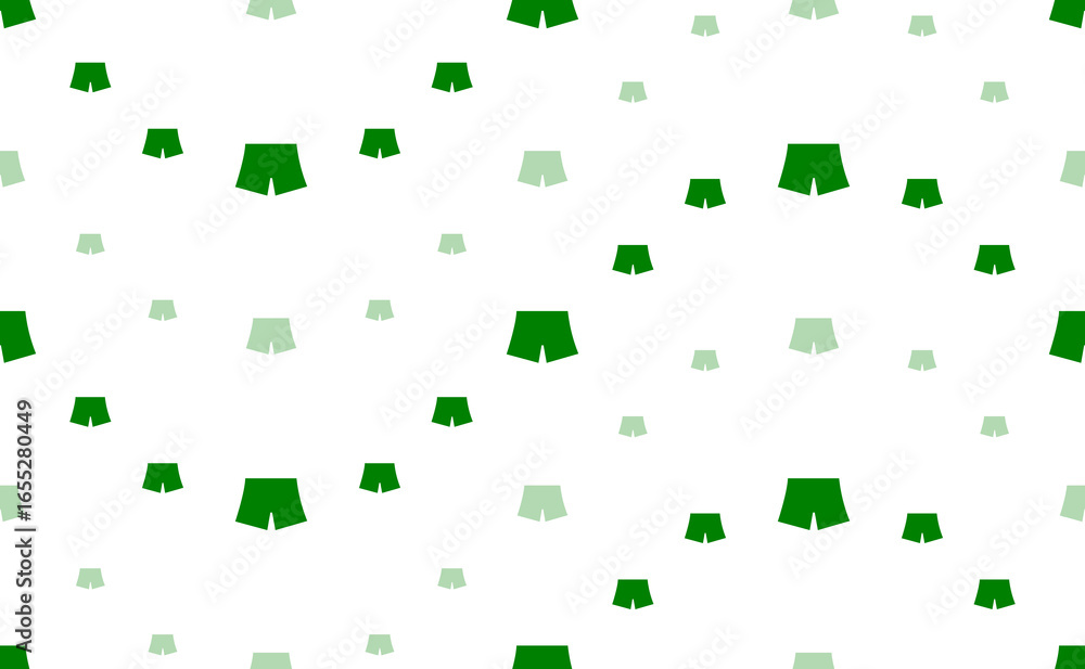 Poster seamless pattern of large and small green shorts symbols. the elements are arranged in a wavy. illus