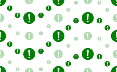 Seamless pattern of large and small green attention symbols. The elements are arranged in a wavy. Illustration on light green background