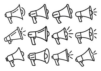 Vector art of collection of megaphone icons in doodle style