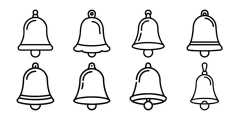 Vector art of collection of eight hand drawn line art bell icons