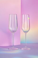 Two Champagne Flutes on a Vibrant and Colorful Light Background