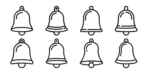 Vector art of collection of eight hand drawn line art bell icons