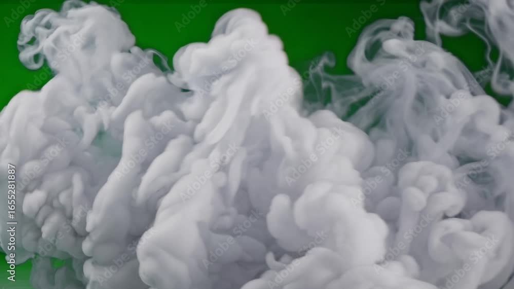 Aufkleber white ink swirling, blending dynamically in water against green screen, generating fluid abstract pa