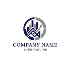 Abstract logo design featuring financial charts, upward arrow, and a circular graphic, suitable for a business.