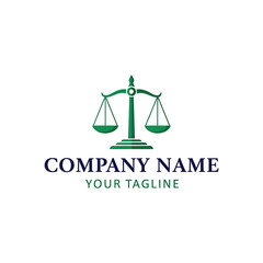 Green and navy blue logo featuring a classic balance scale, signifying justice and law.
