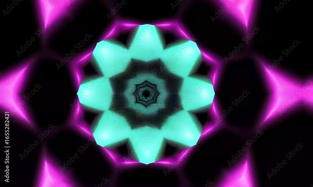 Aufkleber dynamic abstract kaleidoscope vibrant teal and magenta geometric shapes morphing and pulsating in a 