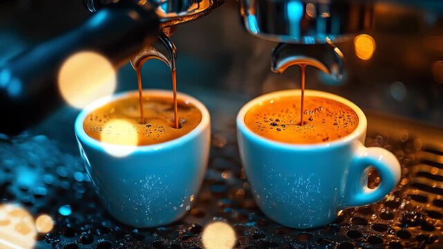 Espresso being poured into two small cups