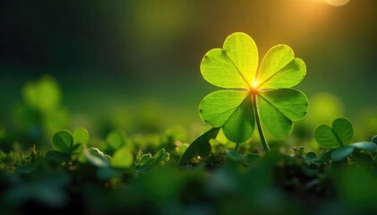A shimmering golden light emanates from a four-leaf clover, symbolizing unexpected fortune and divine intervention, a blessing bestowed upon the lucky recipient , radiant, hope, opportunity