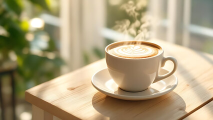 Fototapeta premium Hot cup of coffee. Coffee aroma. Morning coffee