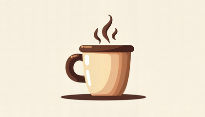 Obraz premium Coffee cup with steam on beige background 