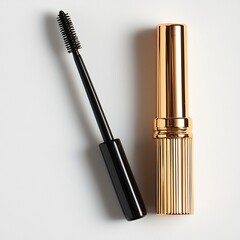 Obraz premium Eyeliner and Mascara Presented White Background With Soft Elegant Lighting Delicate Cosmetic Product Commercial Image