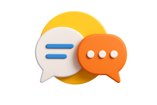 3d rendering of speech bubbles, isolated on transparent background, representing online communication and social media interaction with vibrant colors