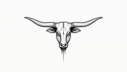 Fototapeta premium Minimalist line art illustration of Longhorn bull head. Black-and-white graphic features bold outlines, conveying strength, power. Clean, simple design perfect for Western themes, ranch branding, as