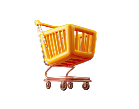 3D shopping cart, vibrant yellow