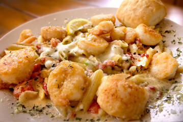 Shrimp and scallops penne pasta in St. Augustine Florida