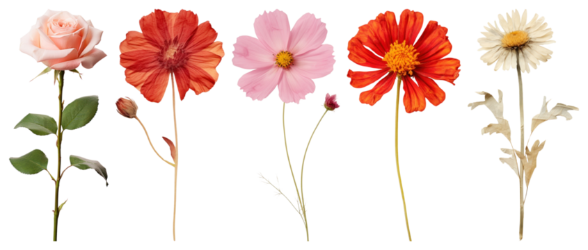 PNG Colorful dried flower arrangement, element set on transparent background