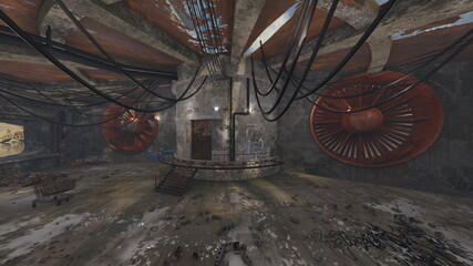 廃墟の荒れた室内　3DCGレンダリング