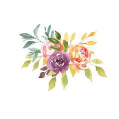 Watercolor roses and flowers bouquet, hand painted floral arrangement, isolated botanical illustration on transparent background, perfect for print , printable
