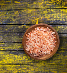 Himalayan pink salt crystals in bowl - Exotic cooking ingredient