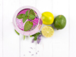 Purple Cocktail with Lavender and Lime Top View