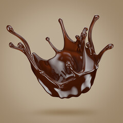 chocolate splash on a light brown background. 3d render