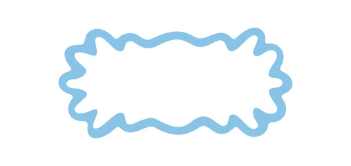 Groovy wavy rectangle cartoon border outline with light blue line style. Abstract doodle frame adds a playful retro shape to any background and graphic. Modern y2k inspiration for creative design.