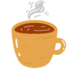 Cute illustration of a warm drink cup. Coffee, Tea, or Hot Chocolate Cup Illustration in Cute Crayon Style for Autumn Season. 