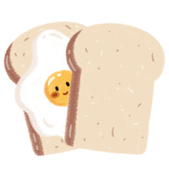 Cute egg sandwich character with happy face in crayon texture illustration