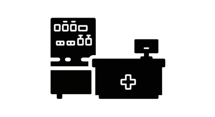 Object explore pharmacy interior design with retail counter and medicine cabinet for healthcare business needs vector