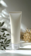 Facial Cleanser Foam Tube With Smooth Design Set Pure White Background Clean and Elegant Skincare Photo Setup