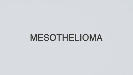 Mesothelioma word diagnosed with a stethoscope held in hand on a white background, illustrating lung cancer evaluation, asbestos-related disease assessment, medical care, and patient awareness
