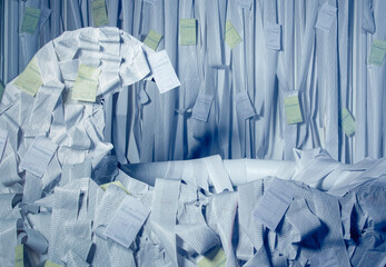 set design made of receipts that represents a wave
