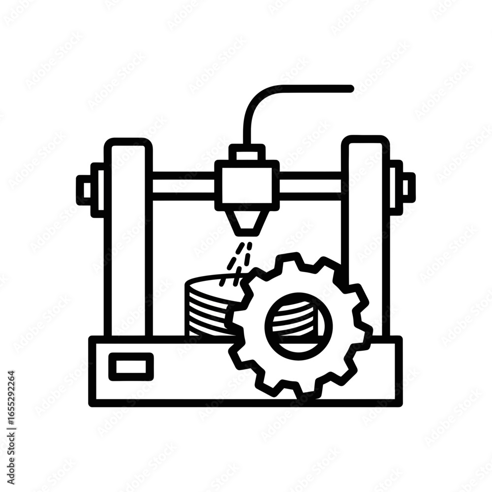 Aufkleber vector icon of automation with gear and printing machine
