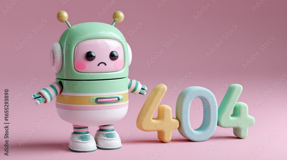 Aufkleber error 404 page not found and website connection cash concept, cute robot character next to colorful 