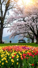 Spring blossoms and colorful flowers
