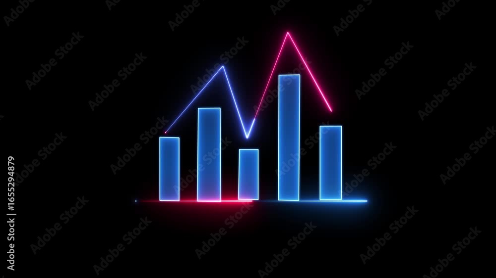 Poster neon glowing business graph chart icon animation. neon business graph concept. the business graph ic