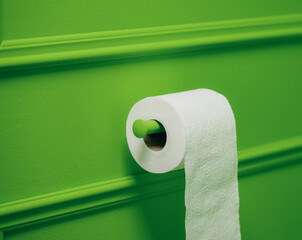 Bright Green Wall with White Paper Towel Roll in Minimalist Design