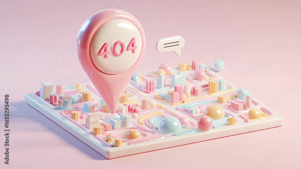Aufkleber error 404 page not found and website connection cash concept, 3d map illustration with a prominent l