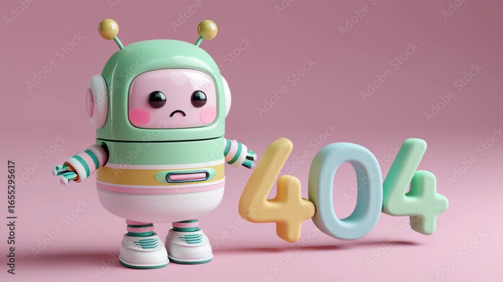 Aufkleber error 404 page not found and website connection cash concept, cute robot character next to colorful 