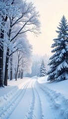 Fototapeta premium Serene Winter Landscape Snow-Covered Trees Under a Pale Sky, Embodying Tranquility and Peace - Perfect for Winter Nature, Stillness, and Peace Themes