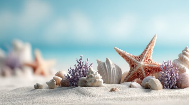 Seashell collection on sandy beach - Powered by Adobe