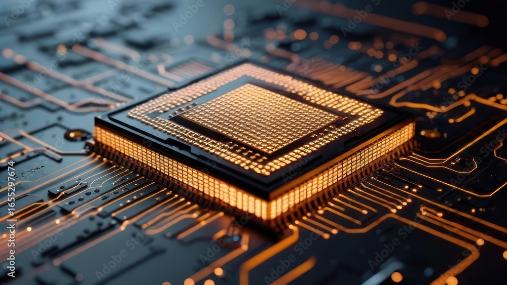 Poster Close-up computer chip on circuit board
