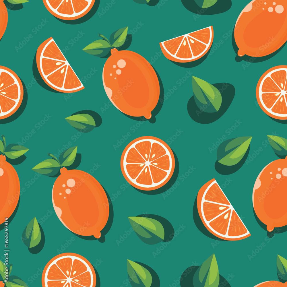 Poster fruit oranges slice and leaves abstruct background vector design