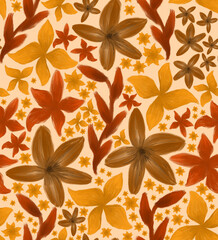 Seamless flower pattern. Abstract pattern. Textile print pattern. Beige background.